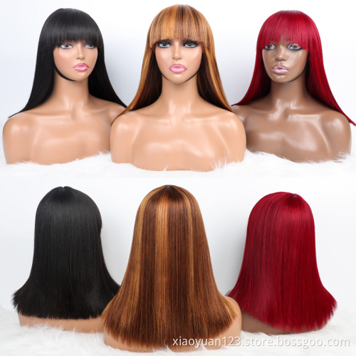 Mayqueen Factory Wholesale 12A Glueless Perruque Highlight Straight Bob Wig 100% Virgin Human Hair no Lace Wigs For Black Women